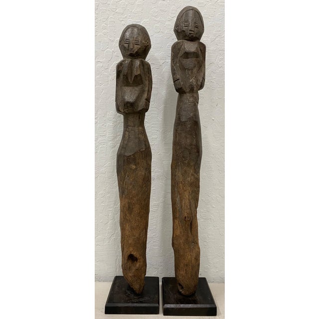 Brown Vintage Hand Carved African Figures - a Pair For Sale - Image 8 of 8