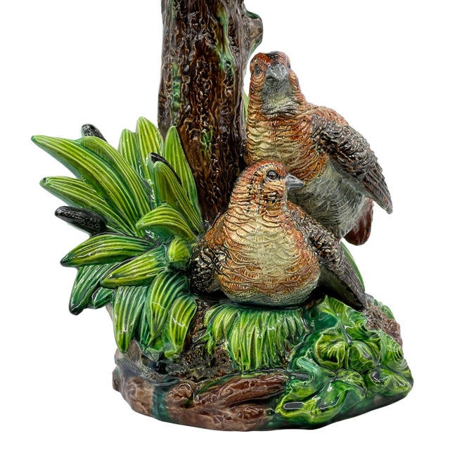 Hugo Lonitz Majolica Table Jardinière Stand With Partridges, Oak Tree, Ca. 1880 For Sale - Image 10 of 13