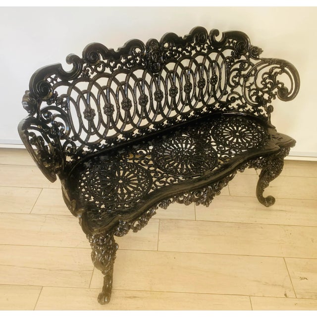 Victorian Mid 19th Century Victorian Betsy Ross Cast Iron Garden Bench For Sale - Image 3 of 10