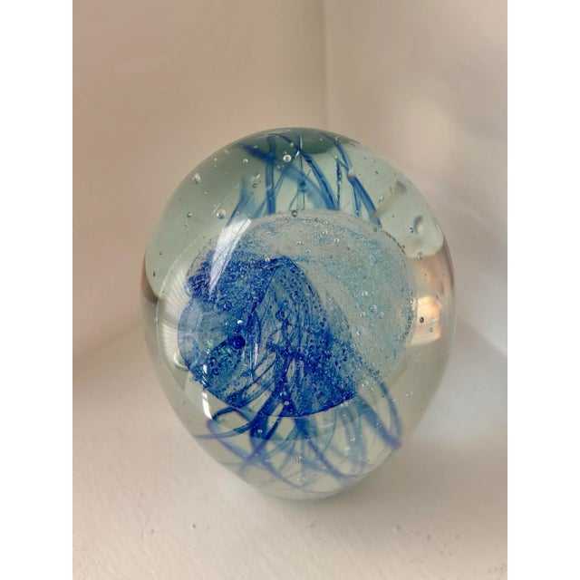 1990s 1990s Glowing Blue Jellyfish Glass Paper Weight For Sale - Image 5 of 5