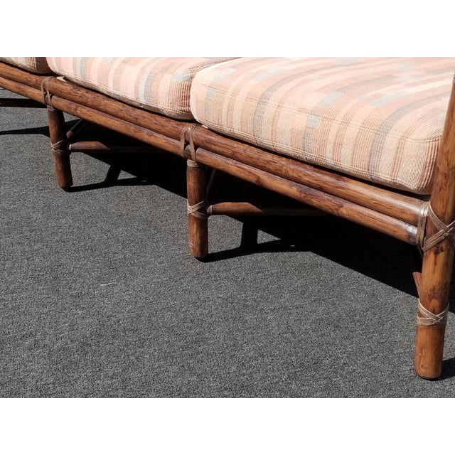 Vintage McGuire Furniture Company Rattan Sofa With Leather Rawhide Ties