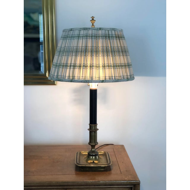 Lovely single candle Bouillotte in the manner of Stiffel. Has the look, feel and weight but no label. Adjustable sliding...