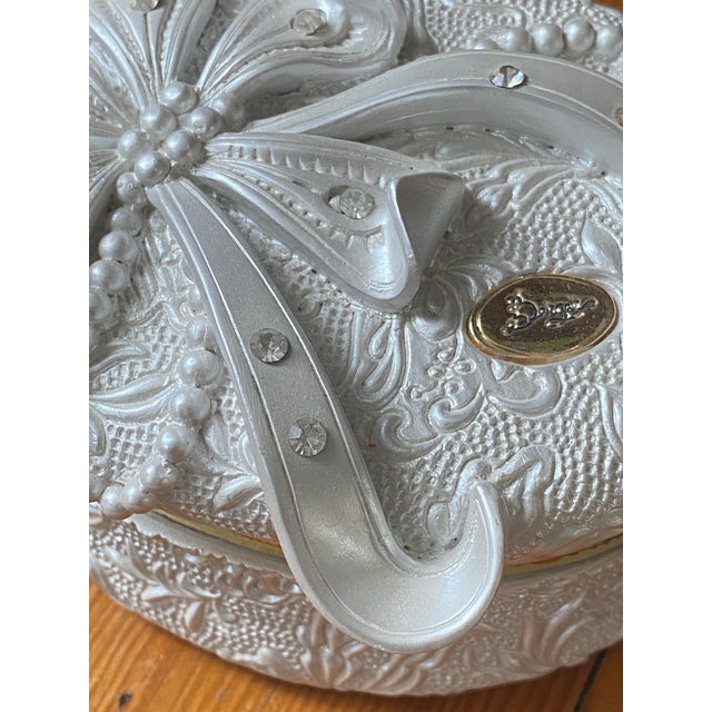 Art Deco Vintage Berger Italy Ceramic Jewerly Box Pearlized/Crystals For Sale - Image 3 of 11