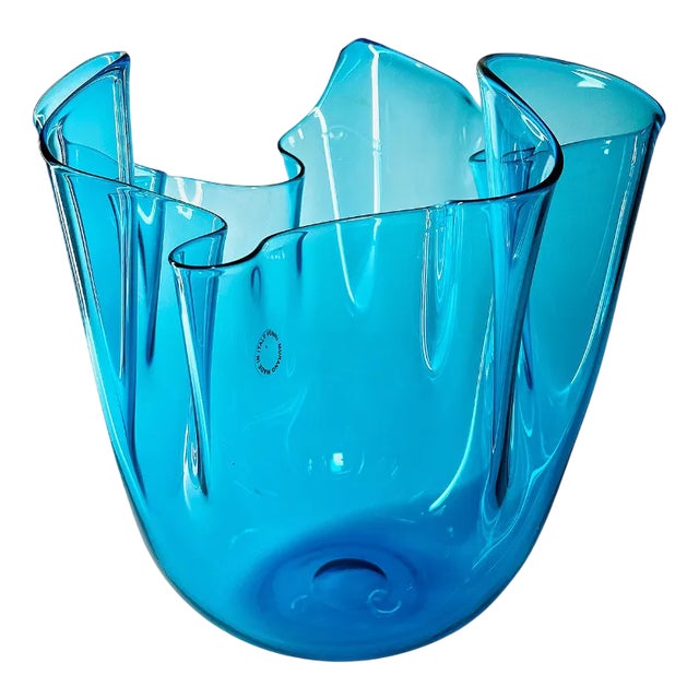 Fazzoletto Vase in Blue Murano Glass from Venini, Italy For Sale