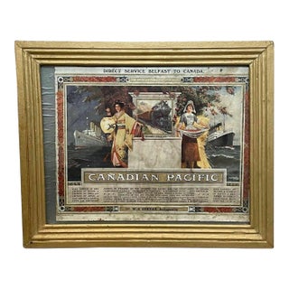 Antique Canadian Pacific Railway Advertising Poster Showcard, Belfast to Canada, c.1913, Framed For Sale