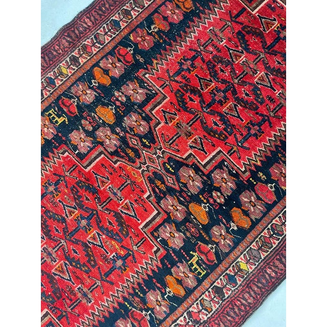 Yellow Mid 20th Century Yellow Goats & Horses with Wine, Ruby & Charcoal-Blue Shrubs and Flora Rug 4 x 17 For Sale - Image 8 of 14