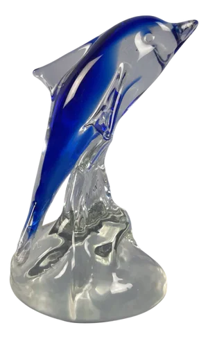 Clear & Blue Murano Glass Dolphin Sculpture, 1980s