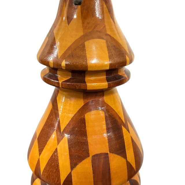 1960s 1960s Mid-Century Modern Hand Turned Segmented Marquetry Inlay Mosaic Table Lamp W/ Shade For Sale - Image 5 of 7