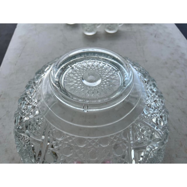 Vintage Heavy Glass Daisy & Button Punch Bowl Pattern Set With 18 Cups by Le Smith For Sale In West Palm - Image 6 of 11