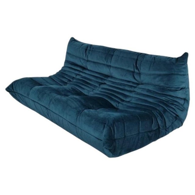 Textile Togo 3-Seater Sofa in Teal Velvet by Michel Ducaroy for Ligne Roset For Sale - Image 7 of 7