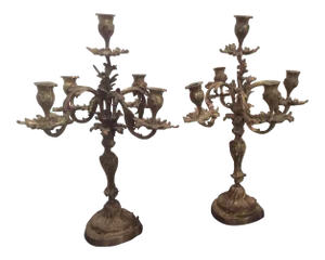 Pair of French Louis XV Five Arm Bronze Candelabra