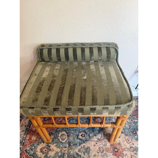 Vintage Bamboo & Rattan Upholstered Stool For Sale In Phoenix - Image 6 of 9