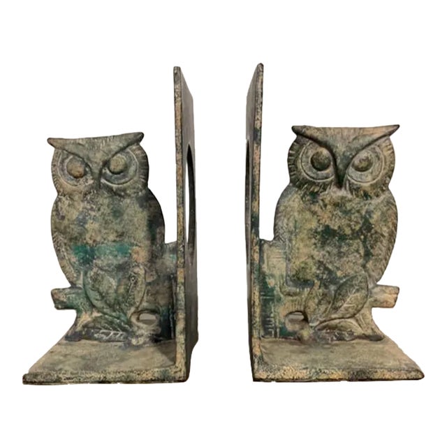 Midcentury Japanese Iron Owl Bookends- a Pair For Sale