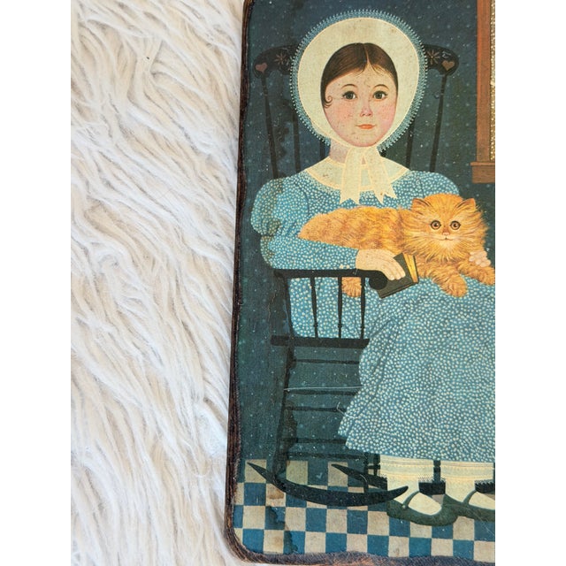 Vintage Americana Folk Art Woman With Orange Cat Wood Wall Plaque For Sale - Image 4 of 5