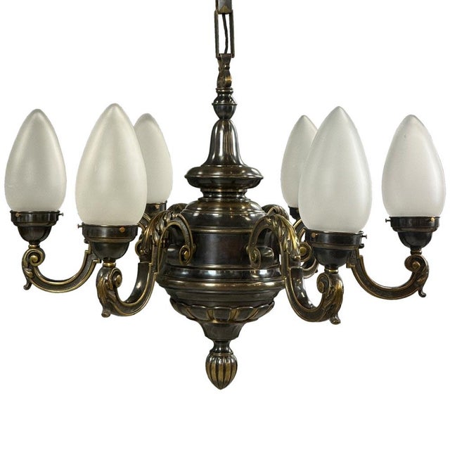 Antique Brass Chandelier with Adjustable Arms, Former Czechoslovakia, 1910s For Sale - Image 4 of 11
