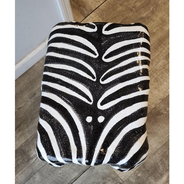 Vintage Italian Glazed Terracotta Faux Bamboo/Zebra Garden Stool - 1960's For Sale - Image 10 of 12