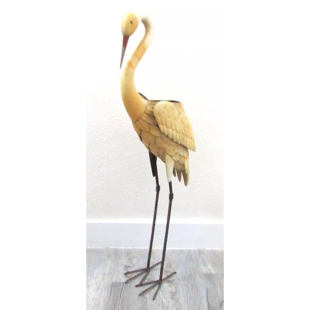 Metal Vintage Old Florida Crane Form Art Metal Plant Stand For Sale - Image 7 of 12
