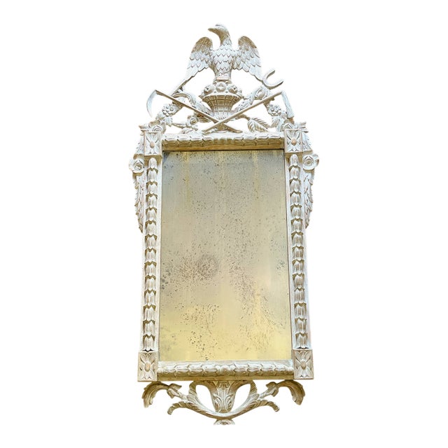 Hand-Carved Cerused Pickeled Wood Eagle Crest Mirror by Chapman, Made in Spain — Circa 1970s For Sale