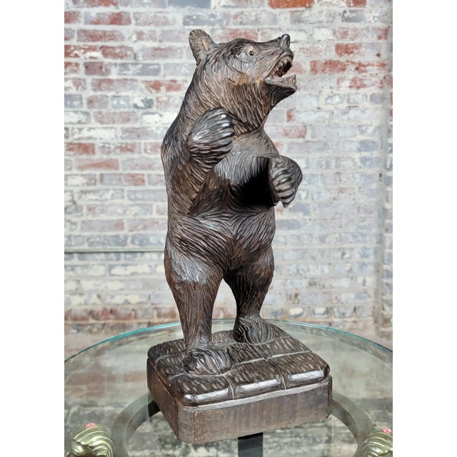 Rustic Vintage Black Forest Figurine - Carved Standing Bear For Sale - Image 3 of 12