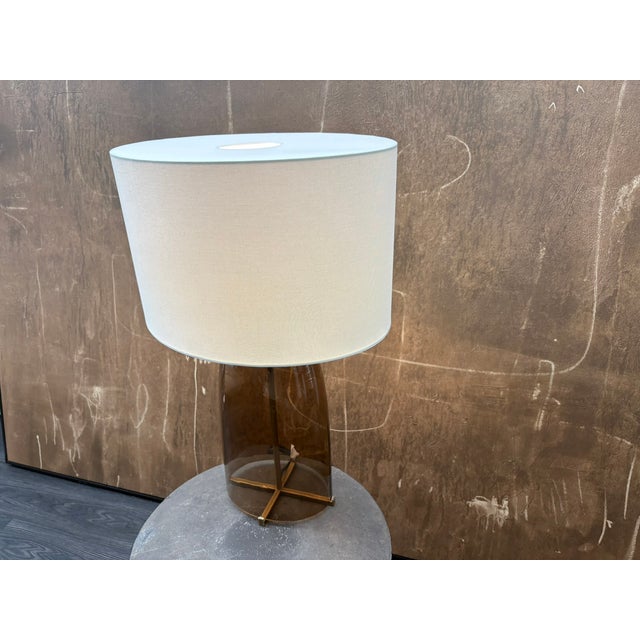 Rh Blom Scandinavian Amber Glass Table Lamp Lacquered Burnished Brass Jonathan Browning For Sale - Image 14 of 18