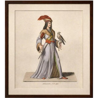 Bonnard, Medieval Falconer Figure, Hand-Colored Engraving, 1845 For Sale