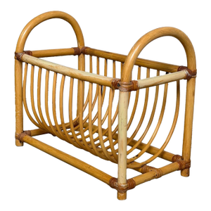 Vintage Rattan Magazine Rack Newspaper Holder Boho Wicker Mid Century Stand