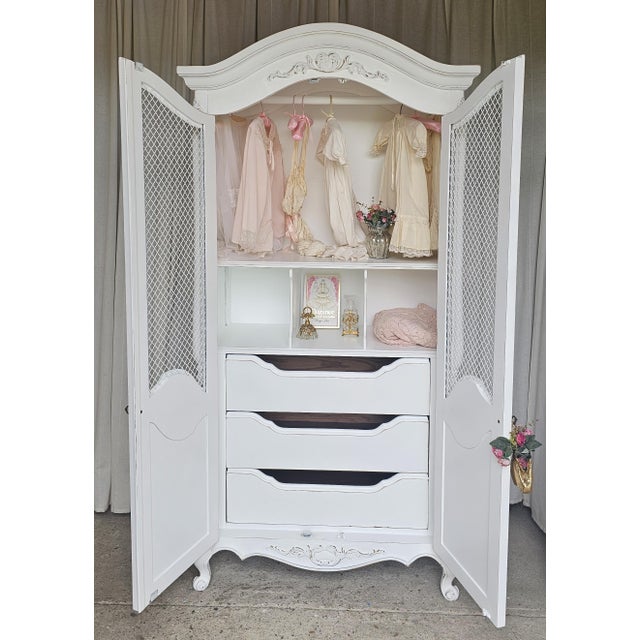 Beautiful, French Provencial , White Armoire Cabinet. Wardrobe Cabinet. This piece was hand-painted on a Romantic White...