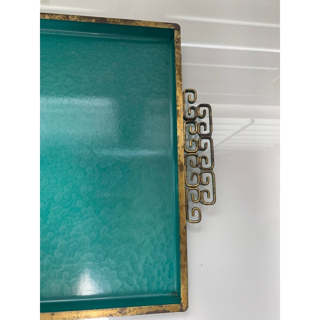Kyes Mid Century Kyes Turquoise Enamel & Brass Tray – Handmade Pasadena, California For Sale - Image 4 of 6