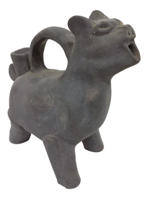 Antique Asian Gray Earthenware Animal Vessel