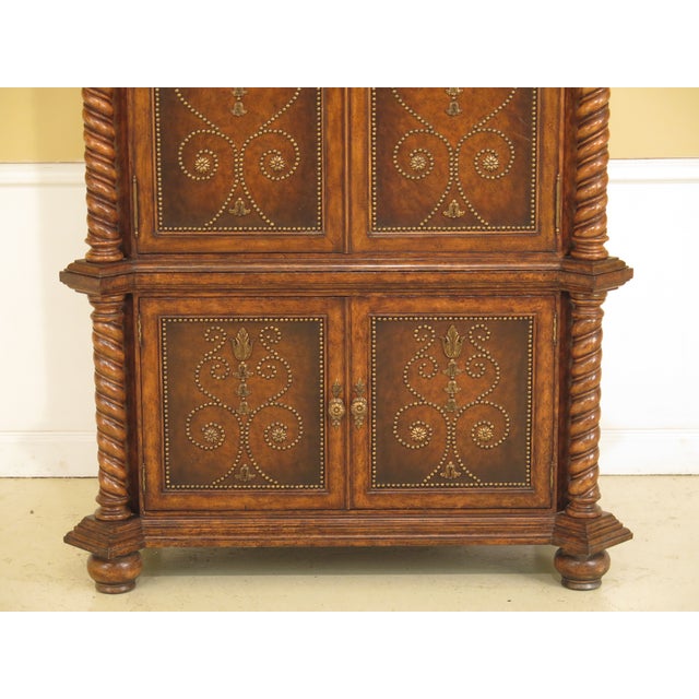 Maitland Smith Four-Door Leather & Tack Head Trim TV Cabinet / Armoire