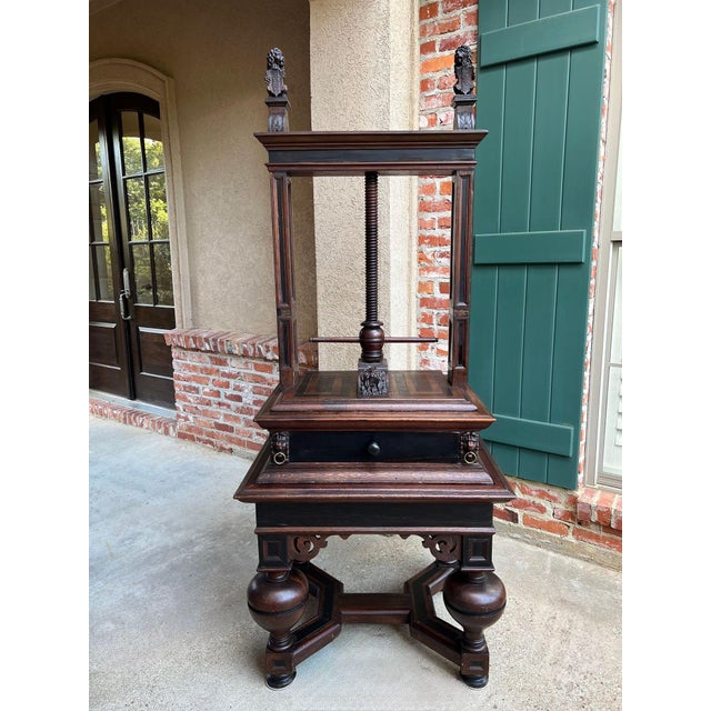 Antique English Book Press Table Renaissance Carved Oak Ebonized Cabinet c1880. Direct from England, a substantial antique...