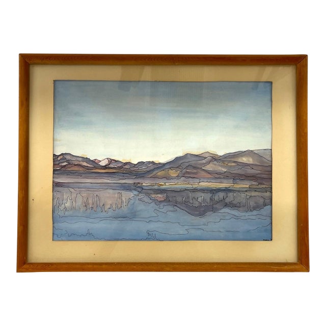 Possibly Original Mid-Century Modern Watercolor Landscape Painting Signed Mary,1969 For Sale