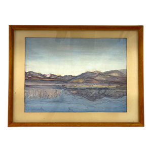 Possibly Original Mid-Century Modern Watercolor Landscape Painting Signed Mary,1969