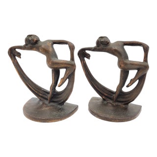 1920s Solid Bronze Art Deco Flapper Dancing Ladies Bookends - A Pair For Sale