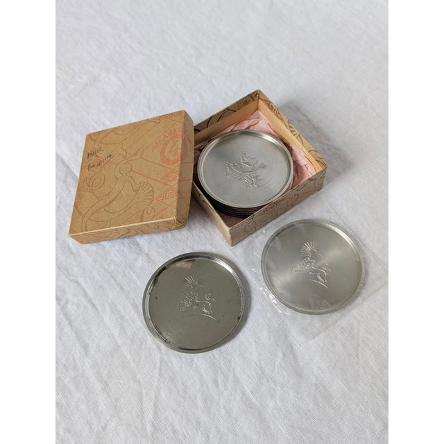 Metal Engraved Pewter Glass Coasters by Just Andersen, 1930s, Set of 12 For Sale - Image 7 of 16