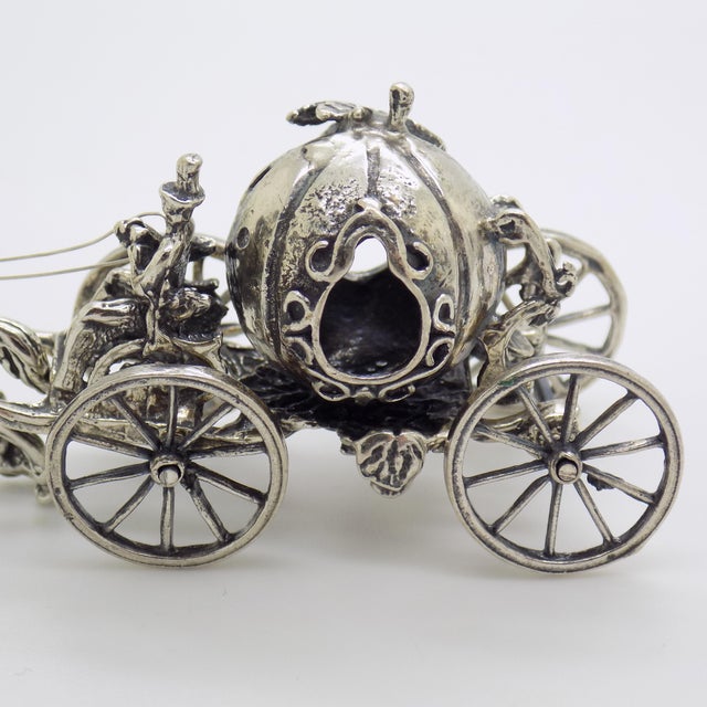 Vintage Italian Handmade Silver Cinderella Pumpkin Carriage with Horse Figurine, 1980s For Sale - Image 4 of 13
