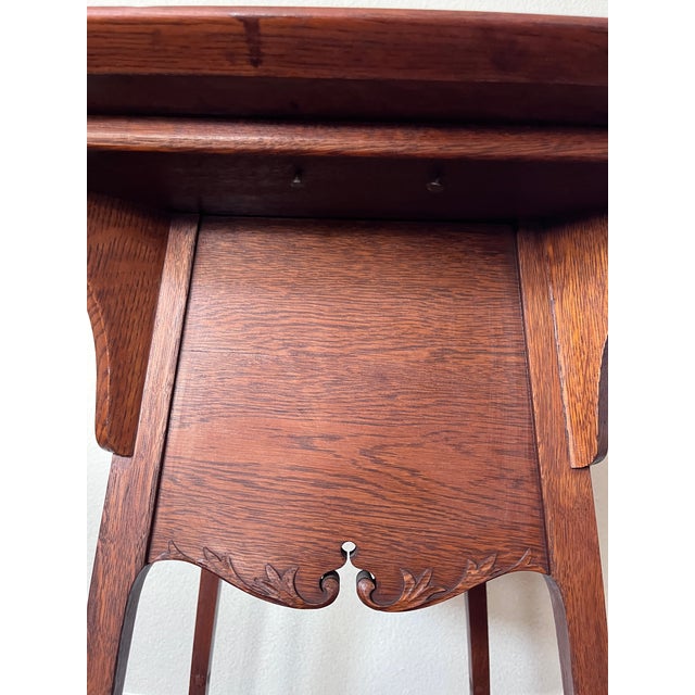 Antique Americana Tiger Oak Side Table 30” Height, Square-Shaped Table For Sale - Image 4 of 12