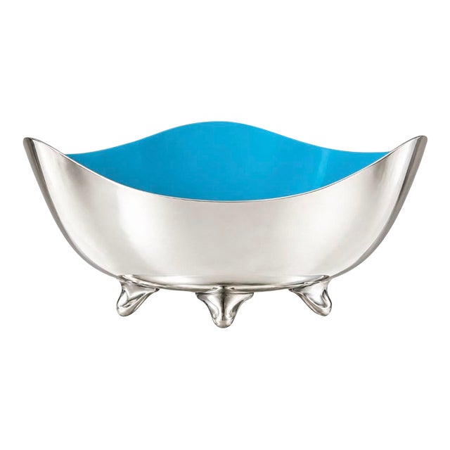 Vintage Heirloom Silver Plate & Turquoise Enamel Footed Bowl For Sale