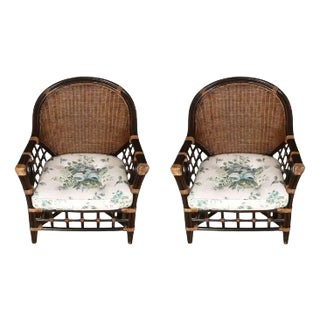 A Pair of Vintage Rattan Club Chairs For Sale