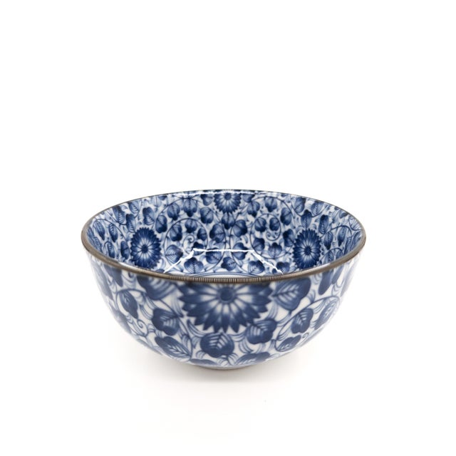 Hand-Painted Japanese Blue & White Porcelain Bowls Mixed Patterns - Set of 4 For Sale - Image 14 of 16