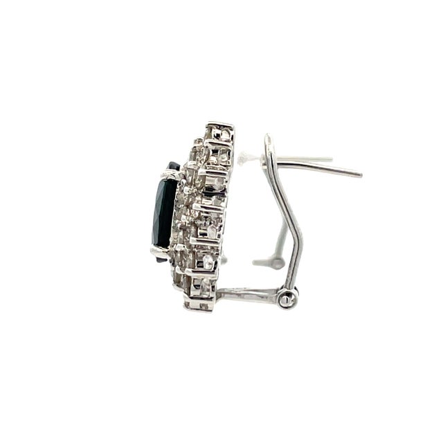 14k White Gold Blue Sapphire and Diamond Double Halo Earrings, A Pair For Sale In New York - Image 6 of 10