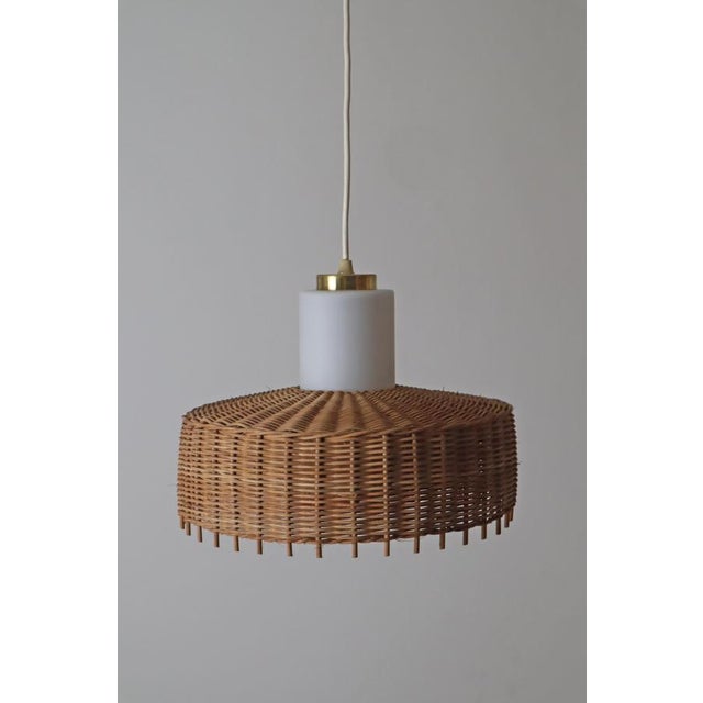 Glass Pedant Lamp in Opal Glass with Braided Rattan from Doria, Germany, 1960s For Sale - Image 7 of 12