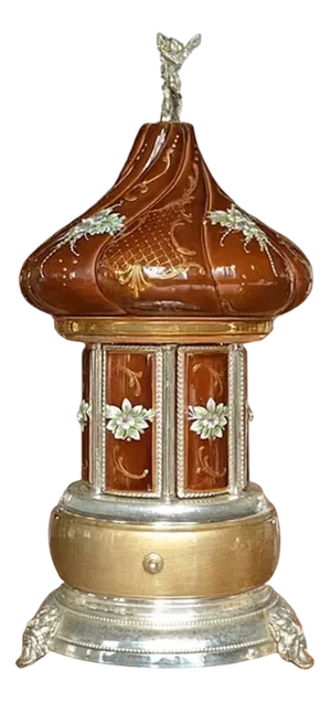 Vintage Large Italian Musical Automatic Cigar and Lipstick Carousel in Brown with Gold Elements and Floral Motif, 1990
