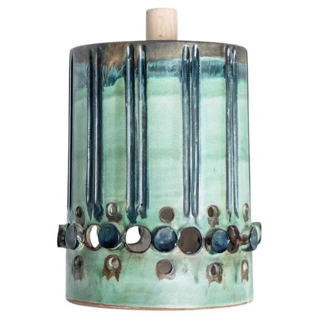 Cylinder Green Turquoise Ceramic Pendant Light, Denmark, 1970 For Sale - Image 13 of 13