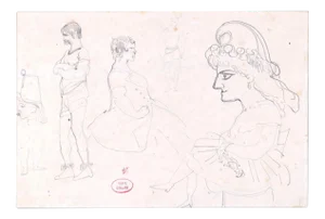 Dessin de Caricatures - Original Pencil Drawing on Paper by E. Giraud - La 1800 Late 19th Century