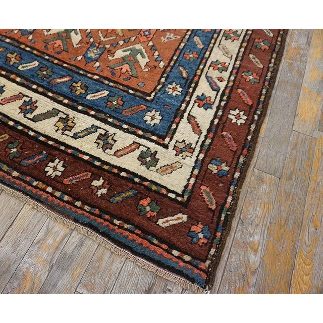 Textile 1900s Salmon Geometric Tribal Antique Caucasian Moghan Carpet 4' 0'' X9' 0'' Knotted Wool Rug Runner For Sale - Image 7 of 9