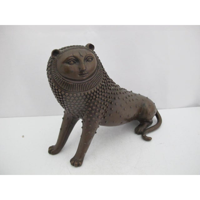 Mid 20th Century Sergio Bustamante Mexico Bronze Cat Lion With Human Face Sculpture For Sale - Image 5 of 12