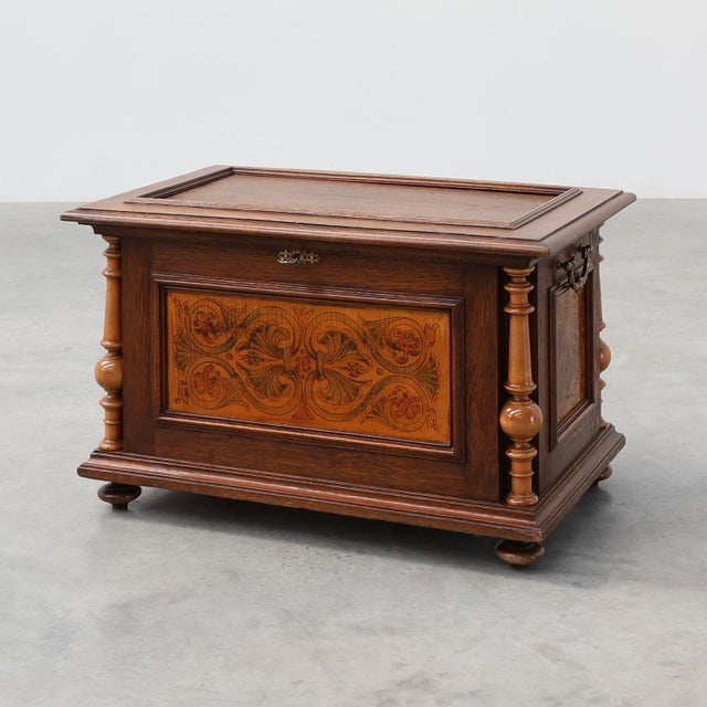 Neo-Renaissance Walnut Chest with Inlaid Front Panel and Turned Columns, Belgium, 1880s For Sale - Image 15 of 15