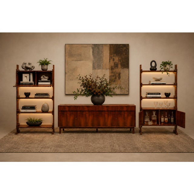 1960s Pair of Brazilian Modern Adjustable Bookshelves With Cabinets in Rosewood, Brazil, 1960s For Sale - Image 5 of 17