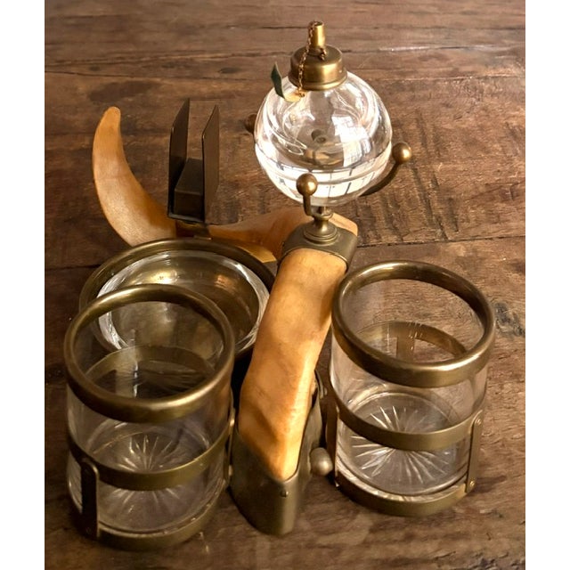 Metal Antique Horn and Brass Desk Standish or Smoking Set For Sale - Image 7 of 10